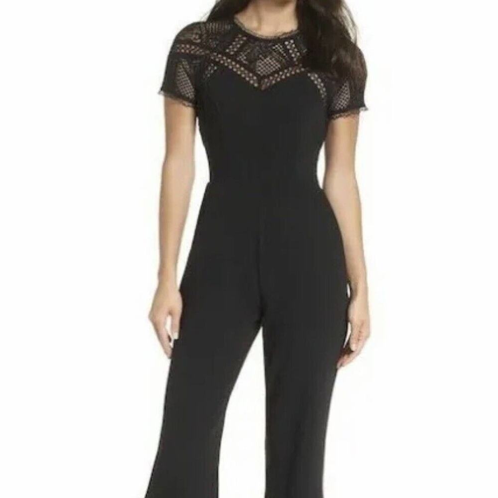 Harlyn Kaci Jumpsuit black size small with lace trim